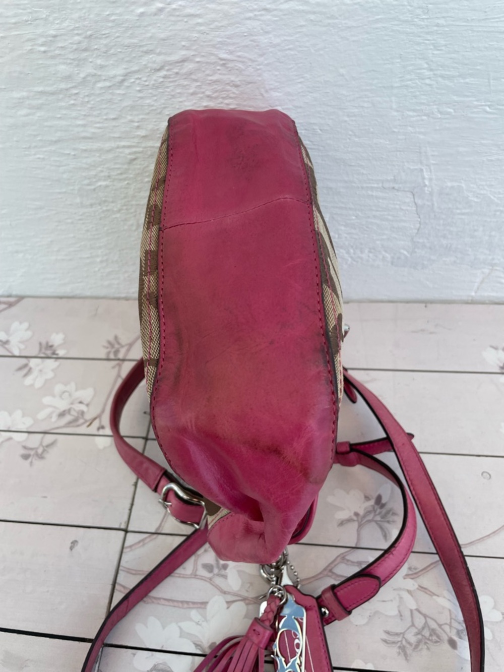 Coach Brown Signature Canvas Crossbody with Pink Trim - Picture 6 of 10
